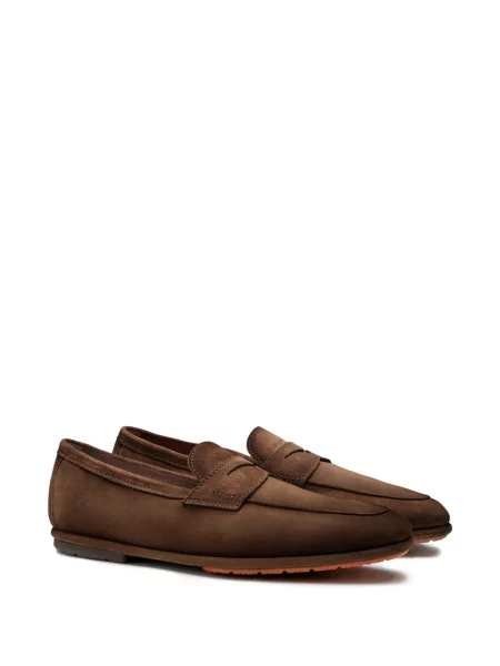 Pantofi loafer Santoni din piele de căprioară maro