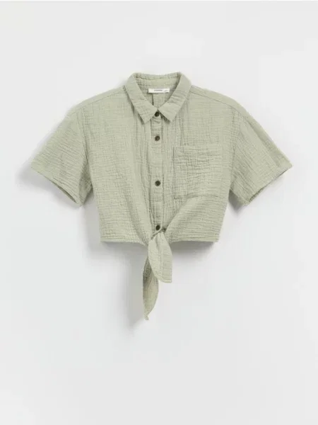 Reserved Муслінова сорочка з палітуркою світло-оливковий 