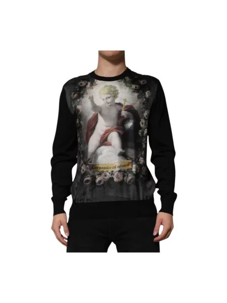 Sweter Dolce And Gabbana z nadrukiem czarny