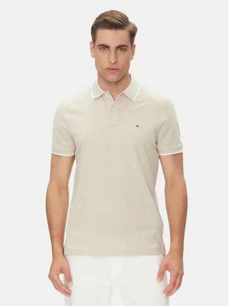 Tommy Hilfiger polo majica z dodatkom lanu bež