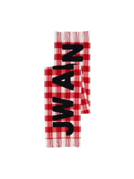 Szal Jw Anderson wełniana w kratę z logo czerwona