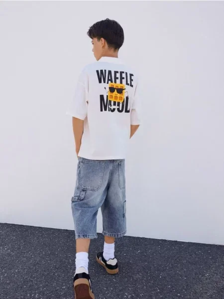 Reserved Tričko polo s potlačou krémová