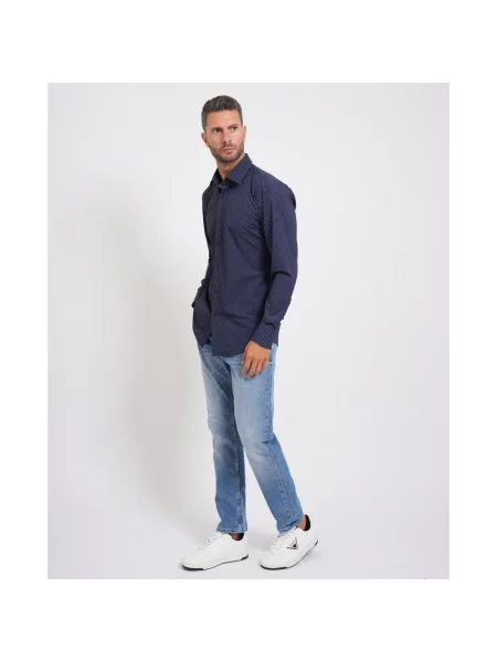 Koszula o kroju slim fit z wzorem na całej powierzchni model Boss niebieska
