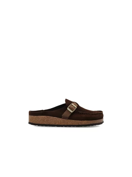 Klapki Birkenstock zamszowe plecione brązowe
