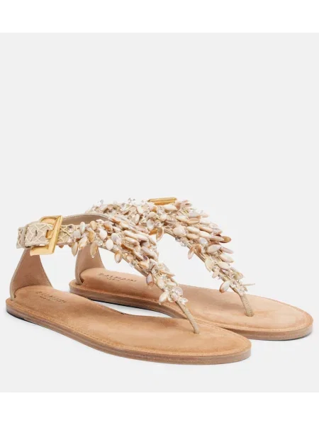 Chiloți tanga Balmain din piele de căprioară bej