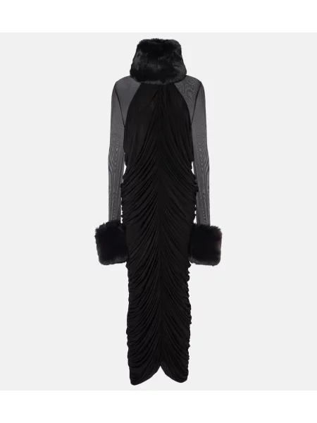 Sztuczne futro sukienka midi Magda Butrym do kolan garniturowa czarna