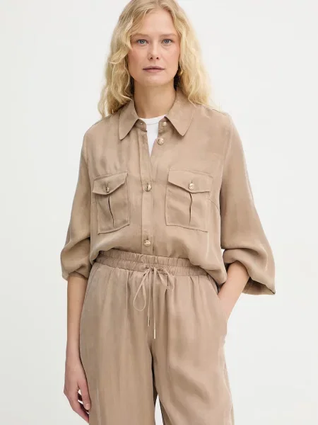 Guess koszula z wiskozą DALIA beżowa