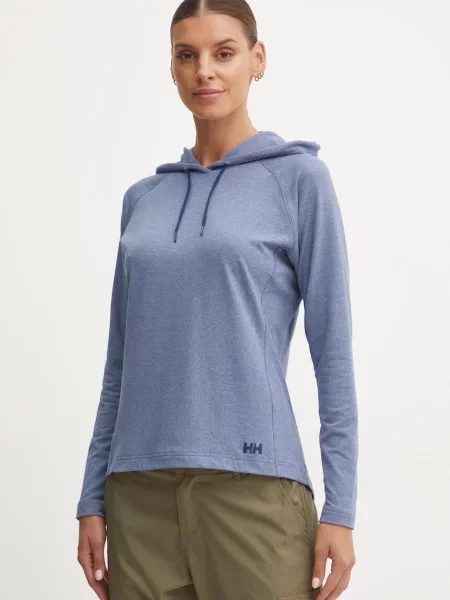 Меланжов суичър с качулка Helly Hansen с качулка с принт синьо