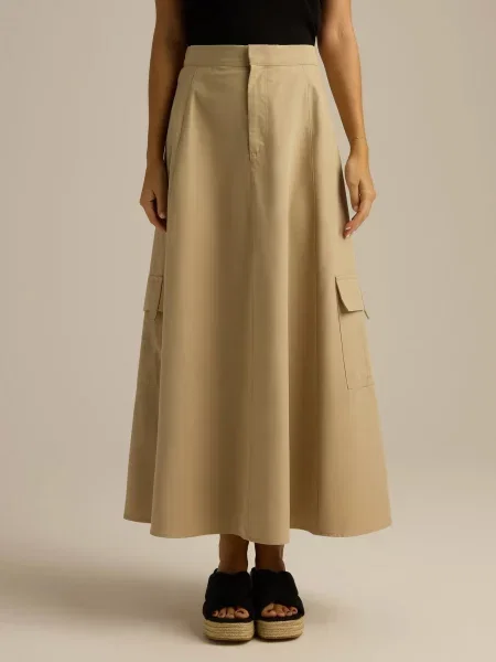 Спідниця міді DIVERSE бавовна/ліоцел бежевий