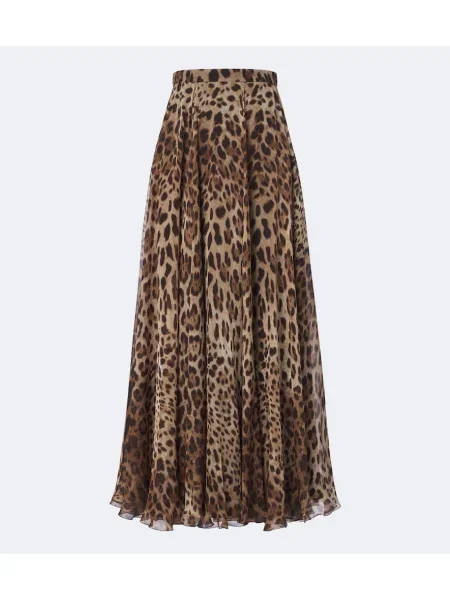 Fusta maxi Dolce&gabbana de mătase cu imagine cu model leopard maro