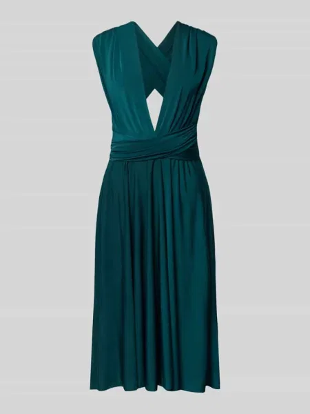 Sukienka koktajlowa do kolan z głębokim dekoltem w serek Rose Avenue zielona