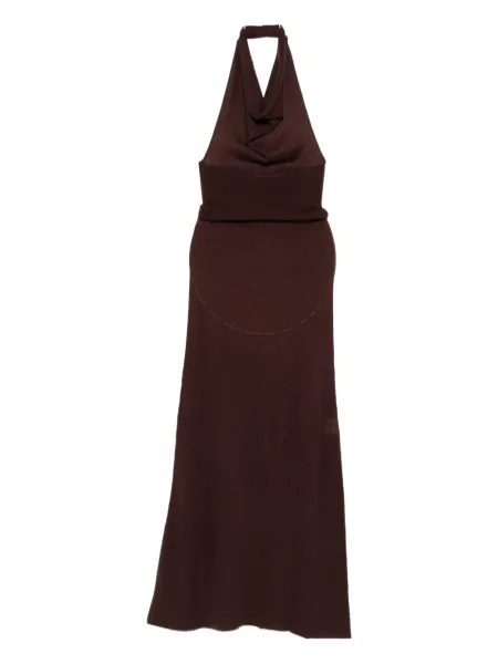 Rochie maxi Aya Muse cu gât halter de costum maro