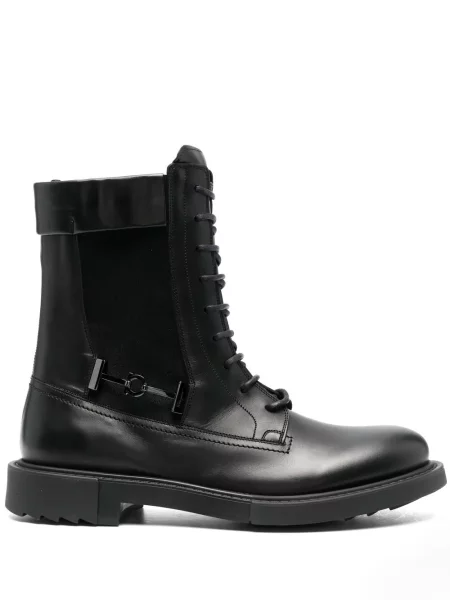 Botine Ferragamo cu șireturi din piele negru