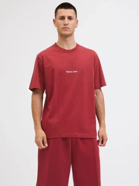 JACK & JONES Tričko JORNORREBRO bordová / biela červená