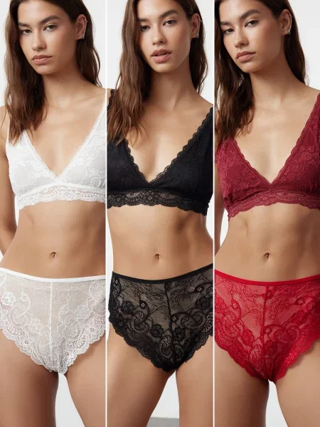 Trendyol Black-Multicolor Lace Openwork/Perforated Hipster Knitted Panties bílé