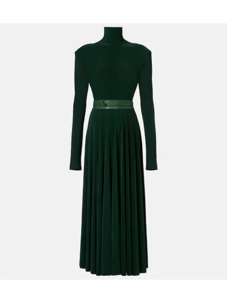 Sukienka midi Norma Kamali plisowana do kolan garniturowa zielona