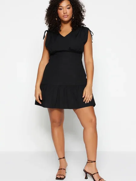 Rochie Trendyol cu șireturi din dantelă țesută negru