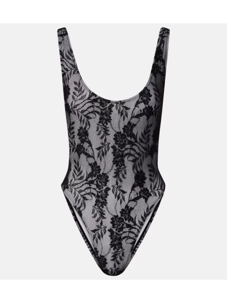 Body Norma Kamali din dantelă negru