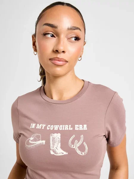 Unlike Humans T-Shirt Slim Cowgirl Era brązowa