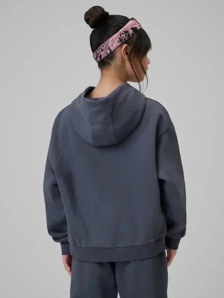 Bluza dresowa loose z kapturem dziewczęca 4F czarna