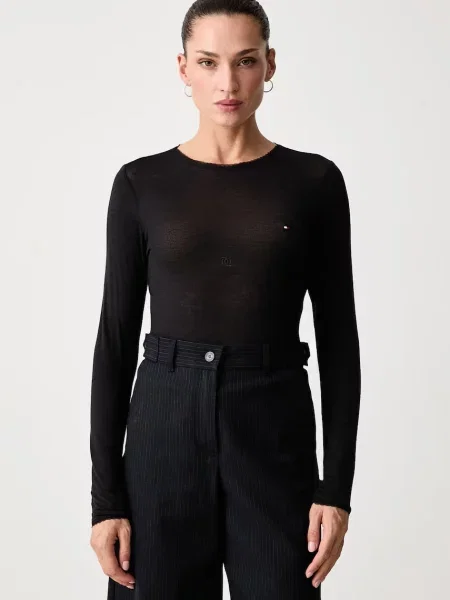 Tricou cu mânecă lungă Tommy Hilfiger negru