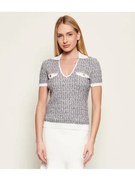 GUESS Pulover ANNABELLE gri închis alb