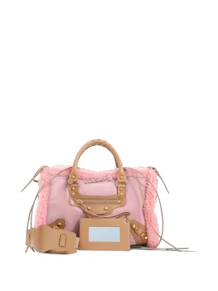 Шопинг чанта Balenciaga от овча кожа розово