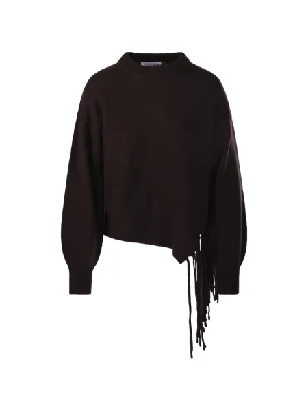 Pulover Oscar The Collection cu franjuri asimetric maro