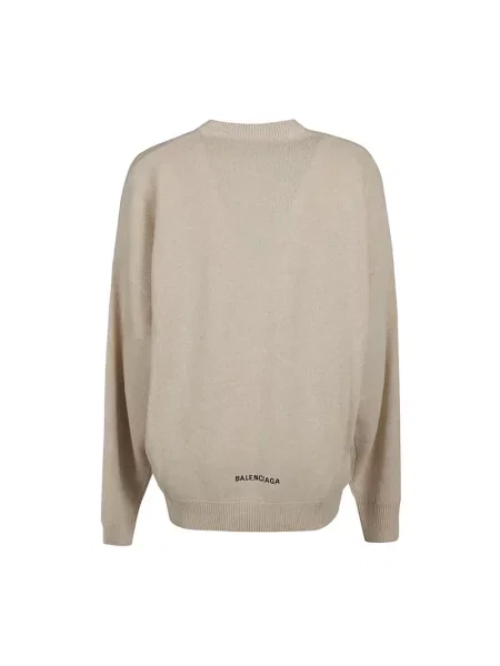 Lniany sweter Balenciaga z okrągłym dekoltem beżowy