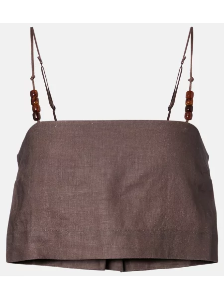 Lniany top Faithfull z koralikami o krotszym kroju brązowy