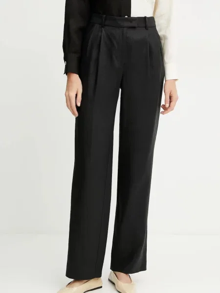 Luisa Spagnoli pantaloni din in femei drept high waist negru