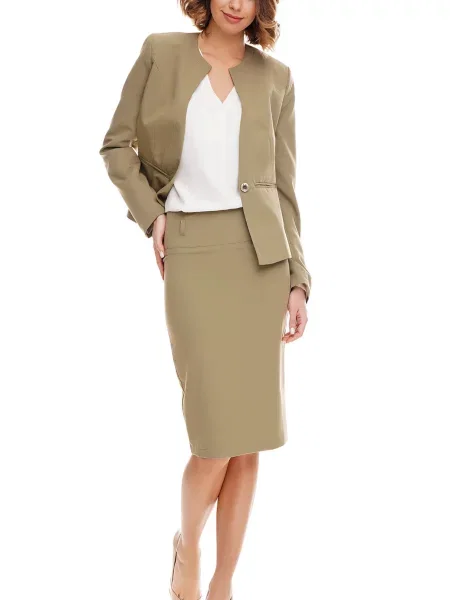 Спідниця міді LadyLike оливковий бавовна/поліестер