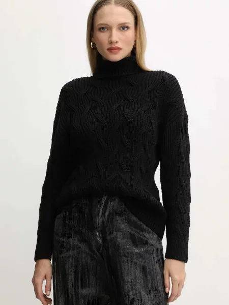 Armani Exchange pulover light cu guler negru