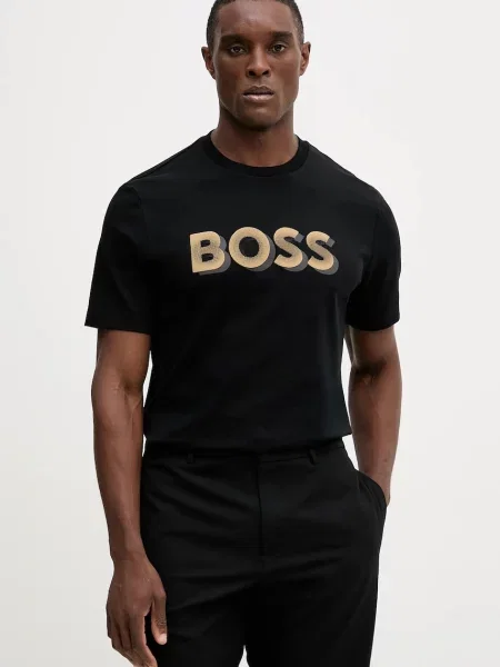 Тениска Boss с принт черно