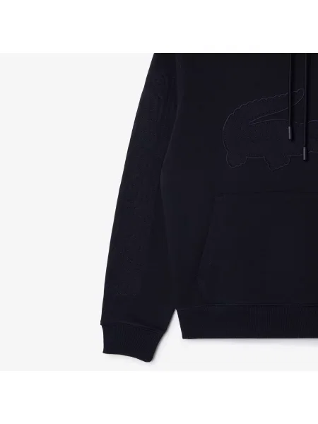 Lacoste Bluza Z Kapturem Z Nadrukiem Relaxed Fit czarna