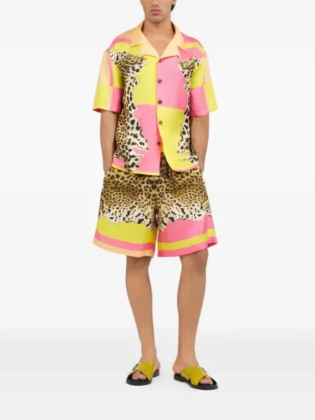 Cămașă Roberto Cavalli cu imagine cu model leopard galben