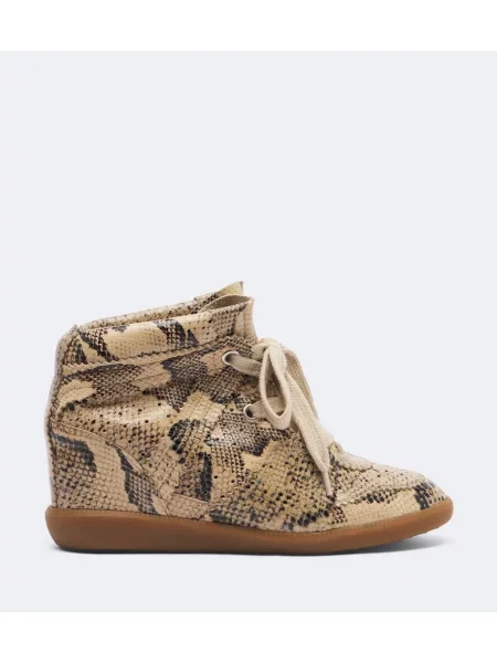 Kožené tenisky Isabel Marant na kline so vzorom hadej kože béžová