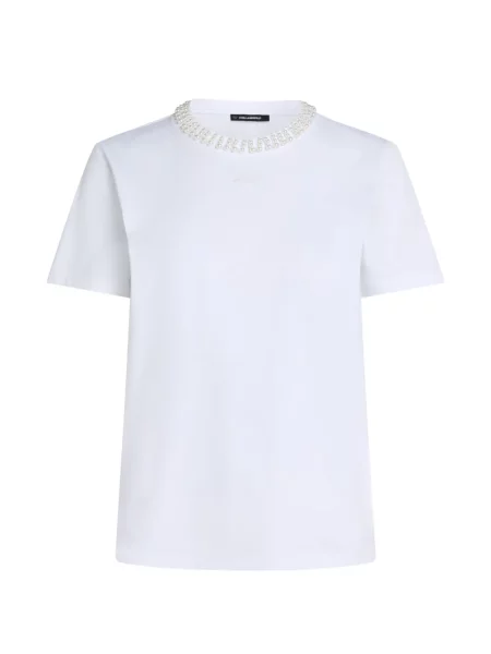 Tricou Karl Lagerfeld cu perle alb