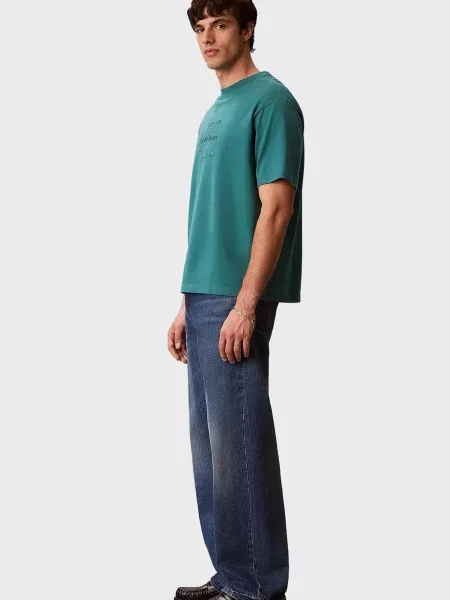 Льняная футболка Calvin Klein Jeans с аппликацией зеленая