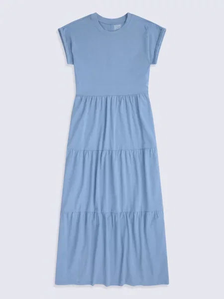 Warstwowa sukienka maxi z dżerseju Blue niebieska