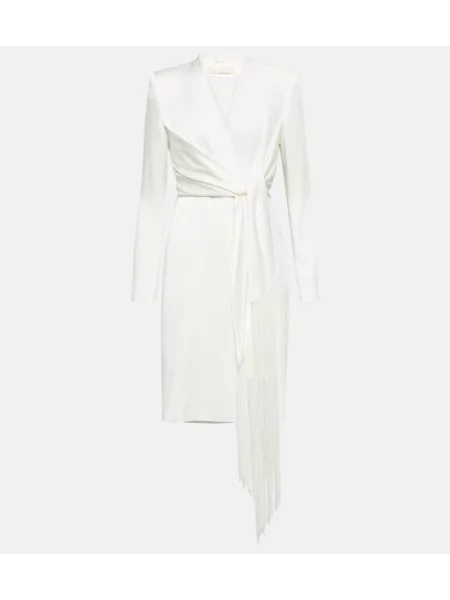 Satynowa sukienka Max Mara kopertowa garniturowa biała
