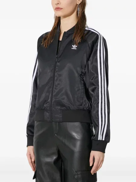 Prugasta satenska majica s kapuljačom Adidas crna