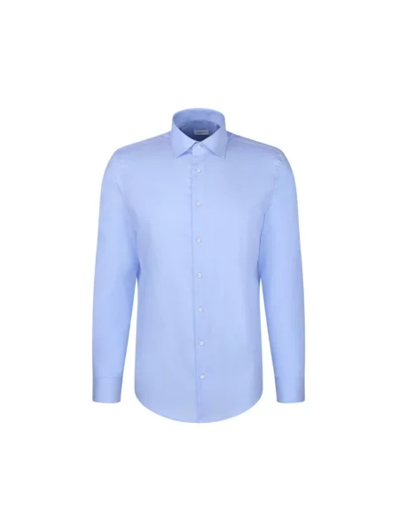 Koszula o kroju slim fit Biznes z kołnierzykiem typu kent z delikatnego diagonalu twill Seidensticker błękitna