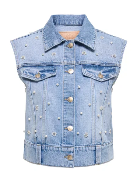 ONLY Vestă ONLONUR denim / alb perlat albastru