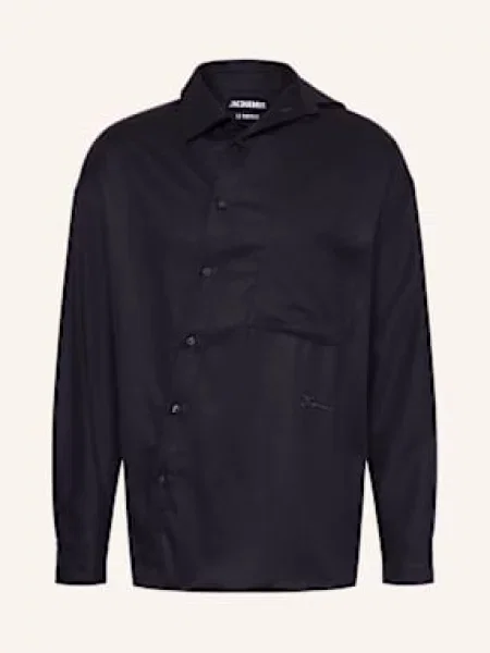 Jacquemus Košile La Chemise Cuadro Oversized Fit tmavě modrá