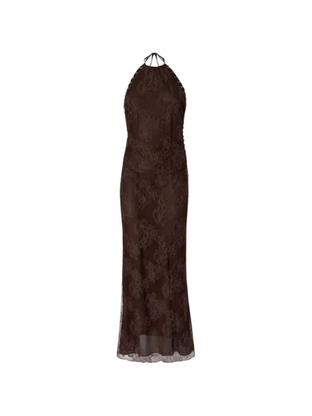 Rochie Pinko din dantelă cu gât halter maro