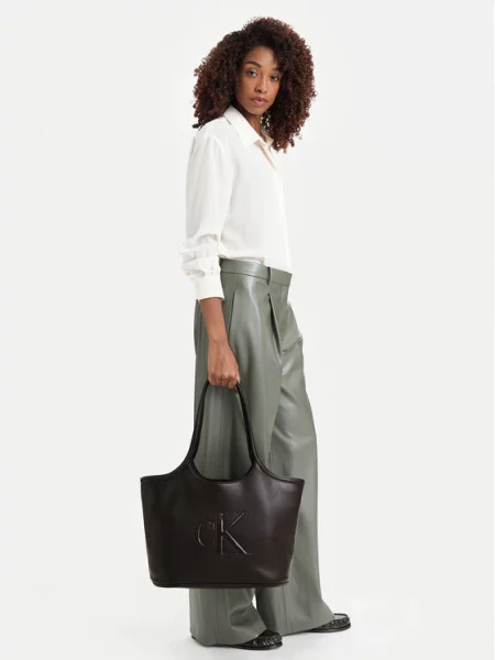 Calvin Klein Τσάντα Bold Ck Shopper Μπορντό καφέ