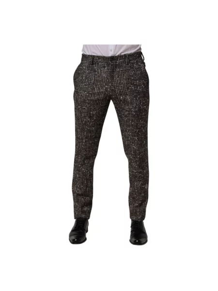 Skinny spodnie Dolce And Gabbana wełniane w kratkę brązowe