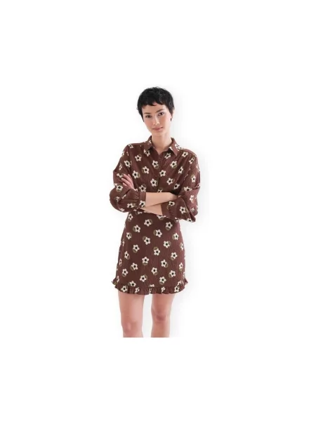Cămașă Compania Fantastica cu model floral maro