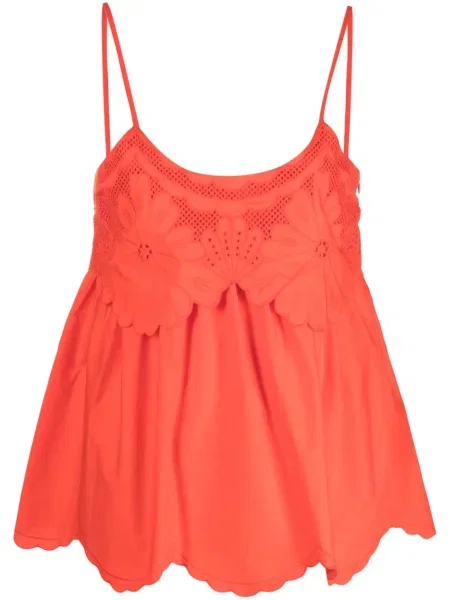 Top Twinset cu broderie din poplin portocaliu